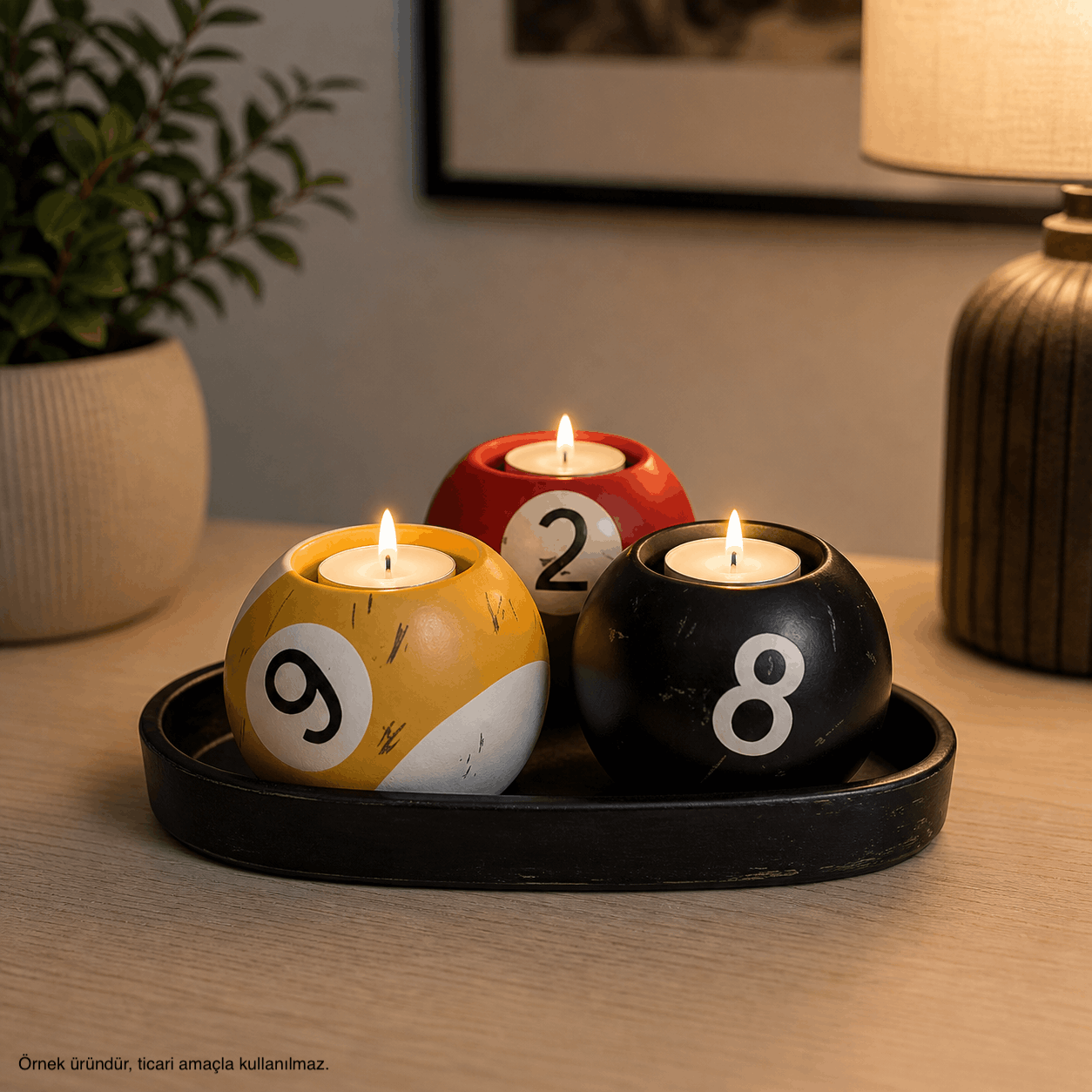 Bilardo Topu Form 3’lü Mumluk Seti (Tealight Uyumlu)