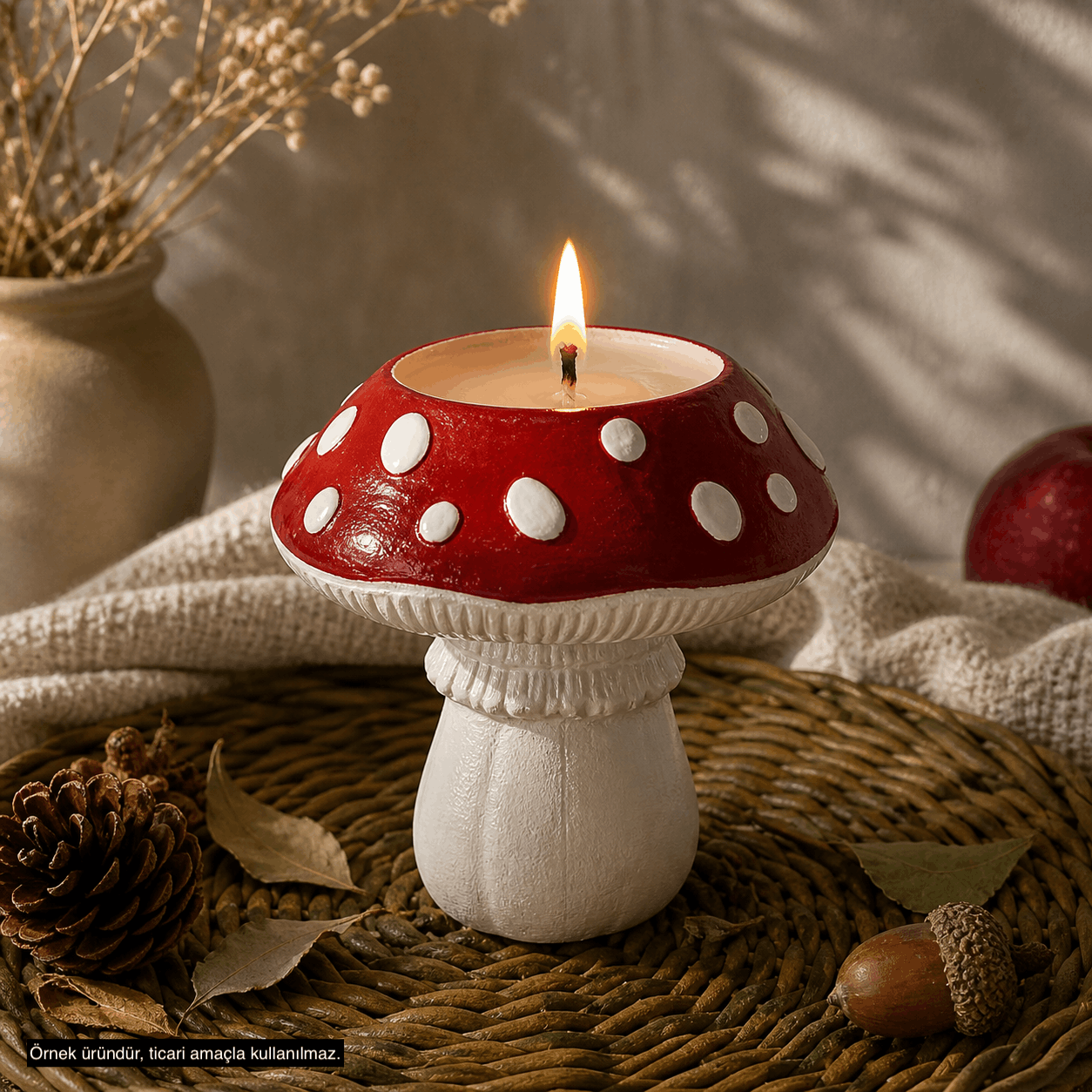 Mantar Form Seramik Mumluk (Dekoratif Tealight Mumluk)