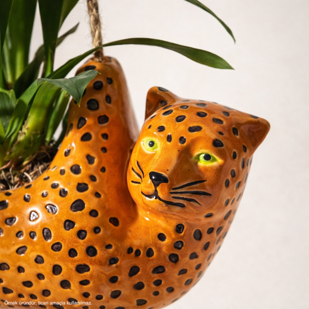 Leopar Formlu Askılı Seramik Saksı
