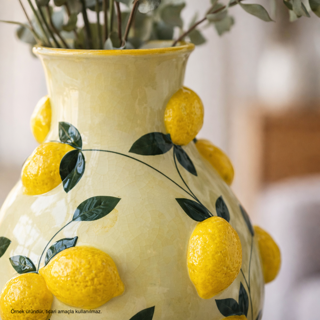 Limon Desenli Seramik Dekoratif Vazo