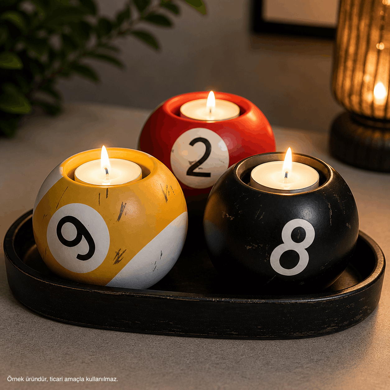 Bilardo Topu Form 3’lü Mumluk Seti (Tealight Uyumlu)
