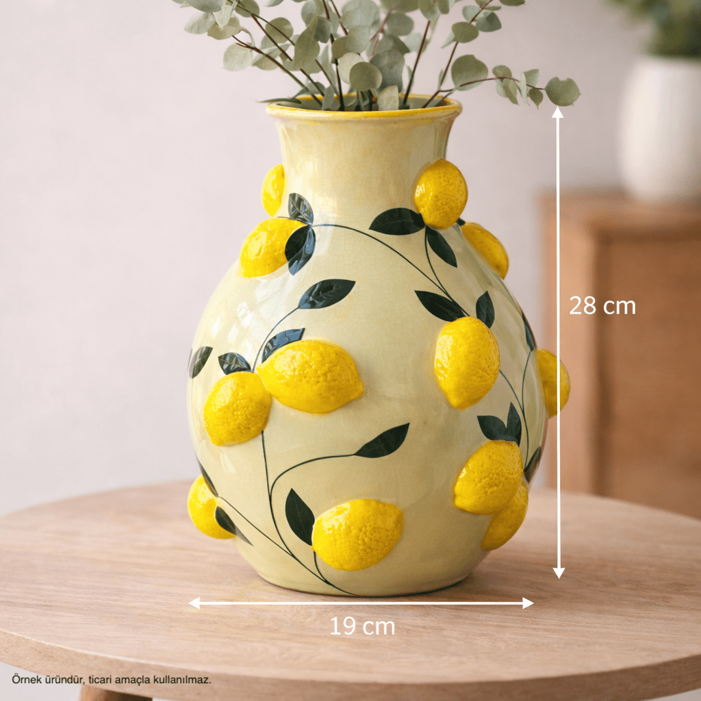 Limon Desenli Seramik Dekoratif Vazo