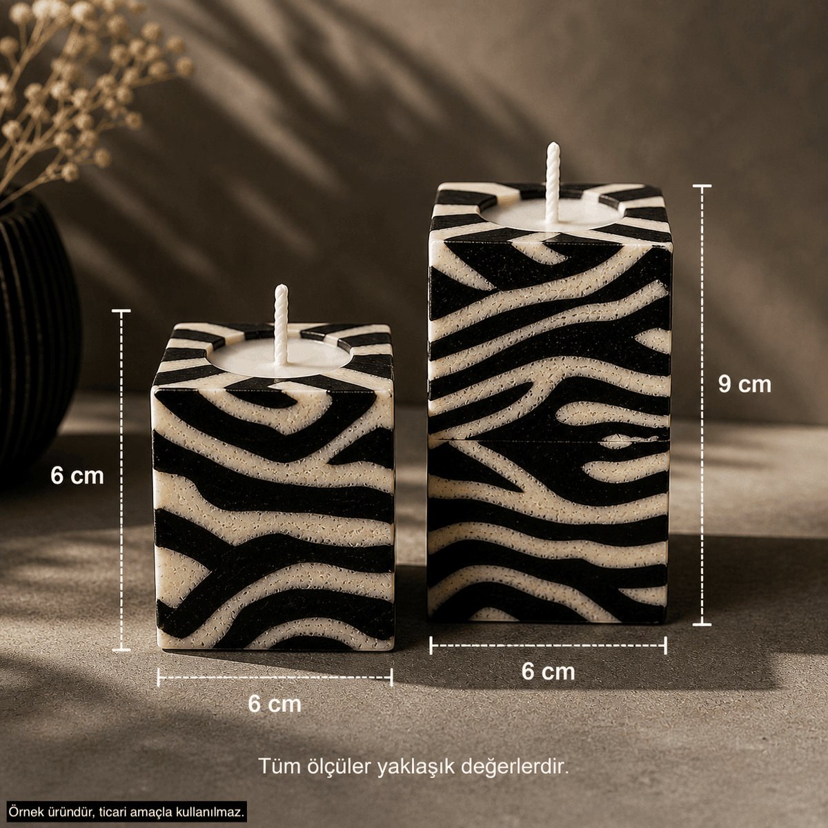 Zebra Desenli Dekoratif Mum Seti (2’li)